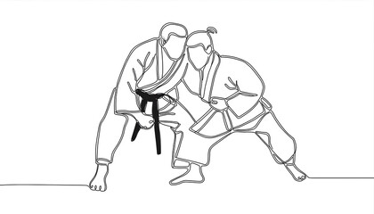 One line drawing and continue for Karate on digital art concept, Generative AI.