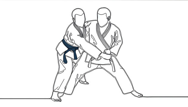 recommend clip art: One line drawing and continue for Karate on digital art concept, Generative AI.