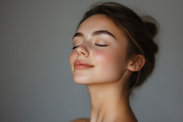 A close up of a girl's face with her eyes closed