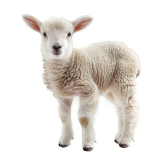 Fototapeta premium Sheep lamb little looking at camera isolated on transparent background cutout PNG