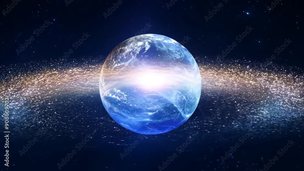 Poster dynamic space travel with bright light and rotating sphere effect generative ai
