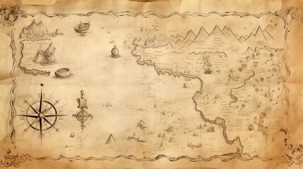 Hand Drawn Vintage Fantasy Map on Old Parchment Paper