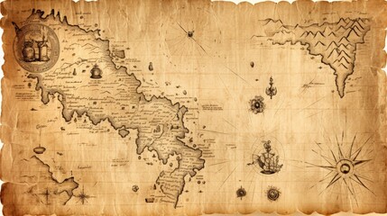 Fototapeta premium Vintage Treasure Map with Detailed Coastline and Islands