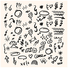 Collection of black and white hand drawn With illustration style doodle and line art