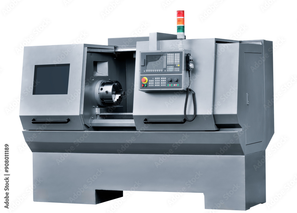 Aufkleber manufacturing professional metalworking machine. industrial concept. programmable modern cnc digital