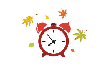 Alarm clock and autumn leaves. Autumn. back to school