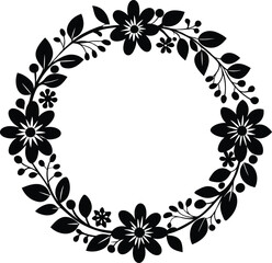 Hand drawn floral frame black and white