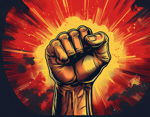 Artistic Illustration of Raised Fist Symbolizing Solidarity, Strength, and Power