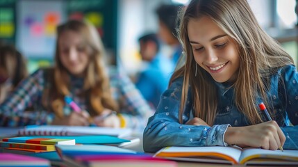 Group of Young Children Reading Books in Library, Bookshelves Background