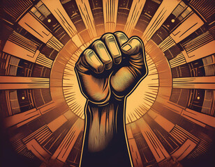 Artistic Illustration of Raised Fist Symbolizing Solidarity, Strength, and Power