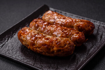 Grilled pork or chicken sausages with salt, spices and herbs
