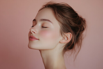 Fototapeta premium A close up of a girl's face with her eyes closed