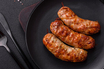 Grilled pork or chicken sausages with salt, spices and herbs