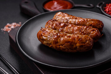 Grilled pork or chicken sausages with salt, spices and herbs