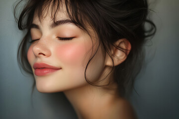 Fototapeta premium A close up of a girl's face with her eyes closed