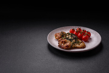 Grilled boneless chicken thigh with salt, spices and herbs