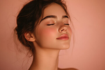 Naklejka premium A close up of a girl's face with her eyes closed