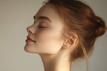 Fototapeta premium A close up of a girl's face with her eyes closed