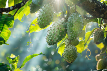 Obraz premium Soursop harvest in the sunlights close up. 