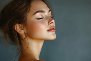 Fototapeta premium A close up of a girl's face with her eyes closed