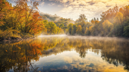 Fototapeta premium Vibrant autumn landscape by a river