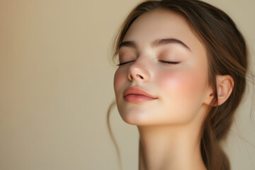 Fototapeta premium A close up of a girl's face with her eyes closed