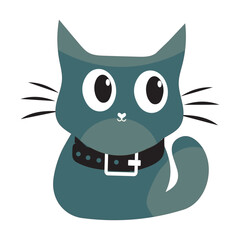 Cartoon Cat with Black Collar, Vector illustration of a cute cartoon cat with big eyes and a black collar, perfect for creative designs