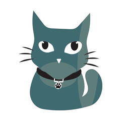 Cartoon Cat with Black Collar, Vector illustration of a cute cartoon cat with big eyes and a black collar, perfect for creative designs