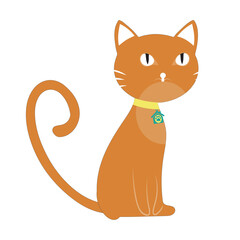 Cartoon Cat with Black Collar, Vector illustration of a cute cartoon cat with big eyes and a black collar, perfect for creative designs
