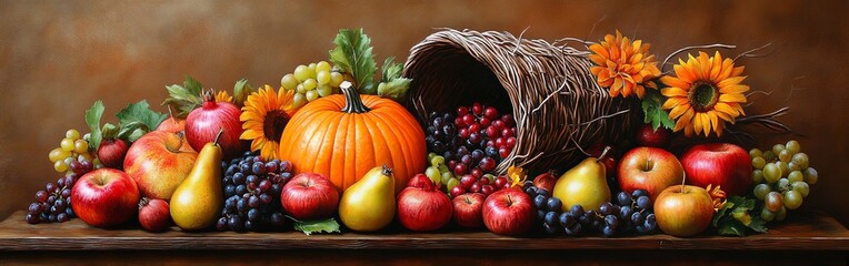 Rustic Autumn Harvest with Pumpkin and Sunflowers