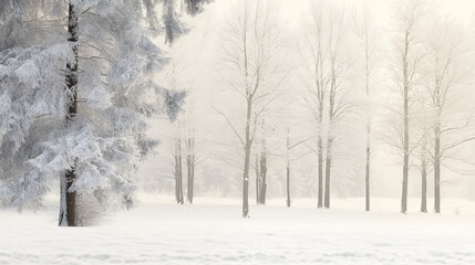 Obraz premium Winter forest in the morning. A snowy background featuring Light Grey, Soft White, Charcoal Black, and Pale Beige. Perfect for elegant and subtle visuals.