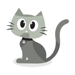 Cartoon Cat with Black Collar, Vector illustration of a cute cartoon cat with big eyes and a black collar, perfect for creative designs