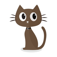 Cartoon Cat with Black Collar, Vector illustration of a cute cartoon cat with big eyes and a black collar, perfect for creative designs