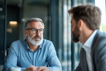 Strategic Corporate Finance Consultation between Financial Adviser and Executive in Profile View