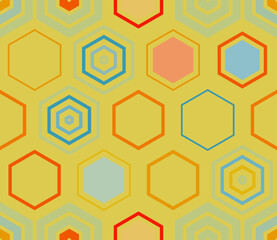 Honeycomb Background. Geometric shapes of varied style and color. Large hexagons. Tileable pattern. Seamless background. Modern vector illustration.