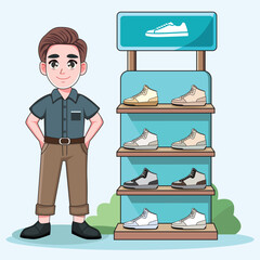 The salesman stands in the shoe store