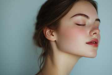Naklejka premium A close up of a girl's face with her eyes closed