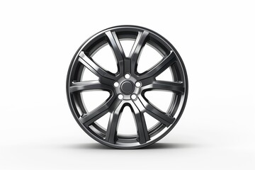 Obraz premium Sleek and Glossy Car Wheel that Features a Stylish and EyeCatching Design Element, isolated on white background