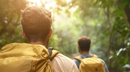 Embracing Social Mindfulness: Dynamic Hiking Adventure with a Friend in Nature Close Up Composite on Scenic Trail Background