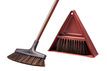 dustpan and broom set in a variety of colors, isolated on a white background