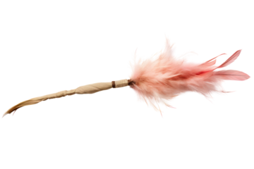 durable cat toy wand with a feathered attachment that mimics bird movement, isolated on white background