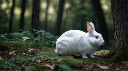 a white rabbit in the woods