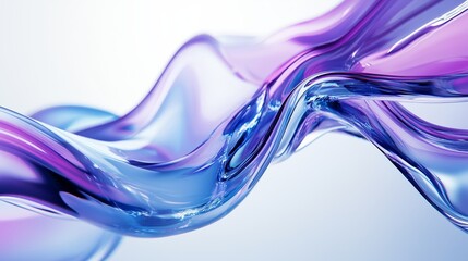 Smooth curves and lines of blue and purple gradient glass suspended in the air.