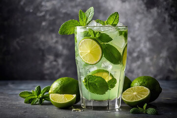 Fototapeta premium a mojito mocktail with lime mint