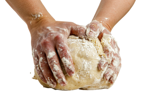 Hands kneading dough for Georgian bread, isolated on white background