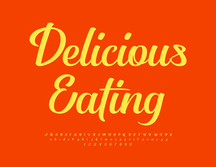 Vector trendy icon Delicious Eating with Cursive cool Font. Elegant set of Alphabet Letters and Numbers set