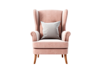 cozy wingback armchair with a high back and enveloping arms, isolated on a white background