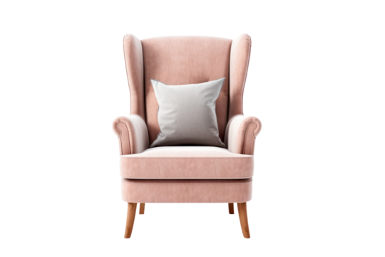 cozy wingback armchair with a high back and enveloping arms, isolated on a white background