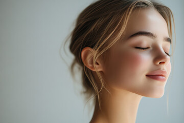 Fototapeta premium A close up of a girl's face with her eyes closed