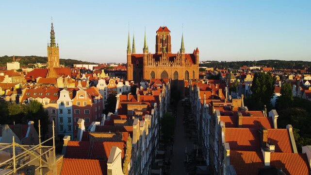 Gdansk Drone aerial view of the city architecture center Europe Poland